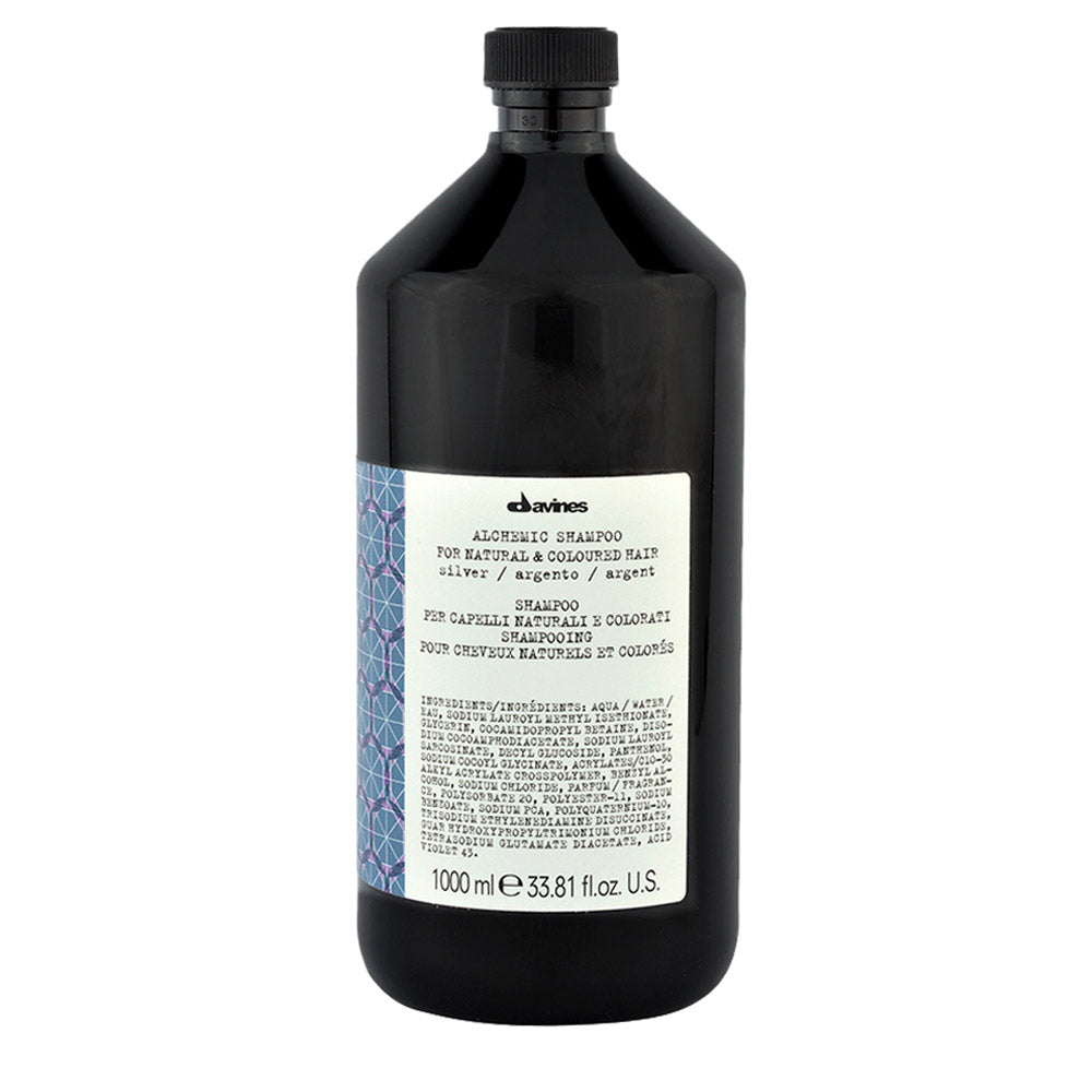 Davines Alchemic Shampoo Silver 1000ml - shampoo per intensificare i riflessi dei capelli biondo platino e grigi
