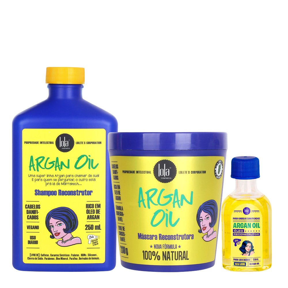 Lola From Rio Argan Oil Shampoo Reconstructor 250ml  Máscara Reconstructora 230gr Argan Oil Óleo 50ml
