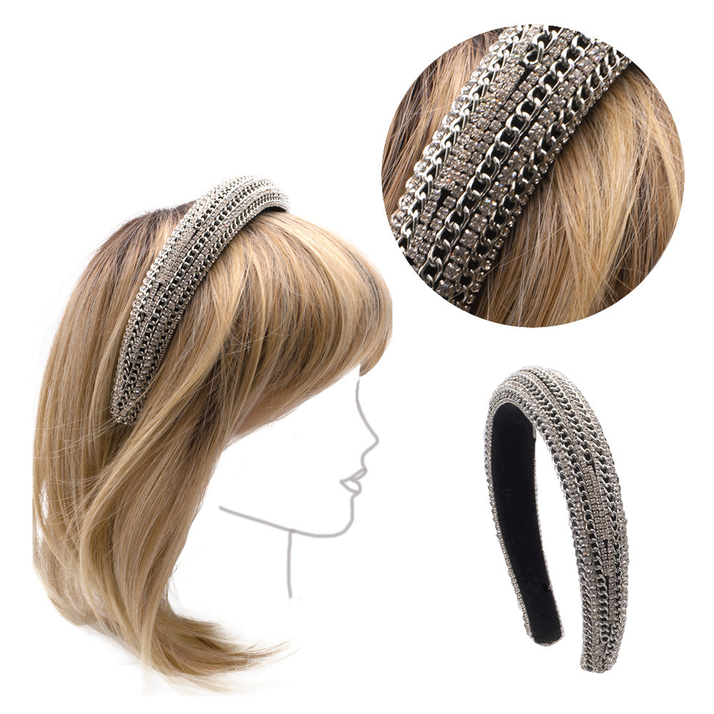 VIAHERMADA Cerchietto Bombato Rivestito Con Catene e Strass Silver
