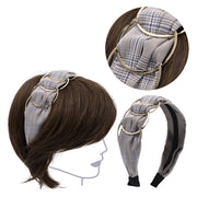 VIAHERMADA Cerchietto per Capelli Tessuto Beige Scacchi con Anelli in metallo or