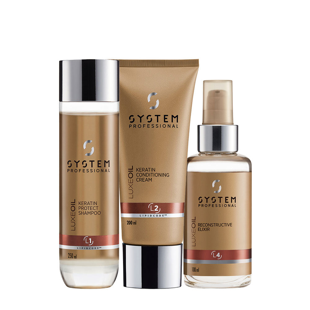 System Professional LuxeOil Keratin Protect Shampoo 250ml Cream 200ml Elisir 100