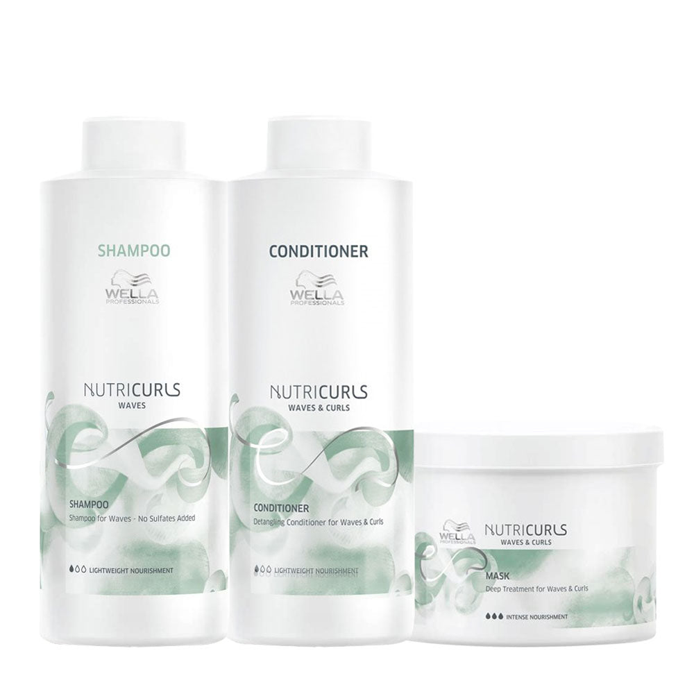 Wella Nutricurls Waves Shampoo 1000ml Balsamo 1000ml Maschera 500ml