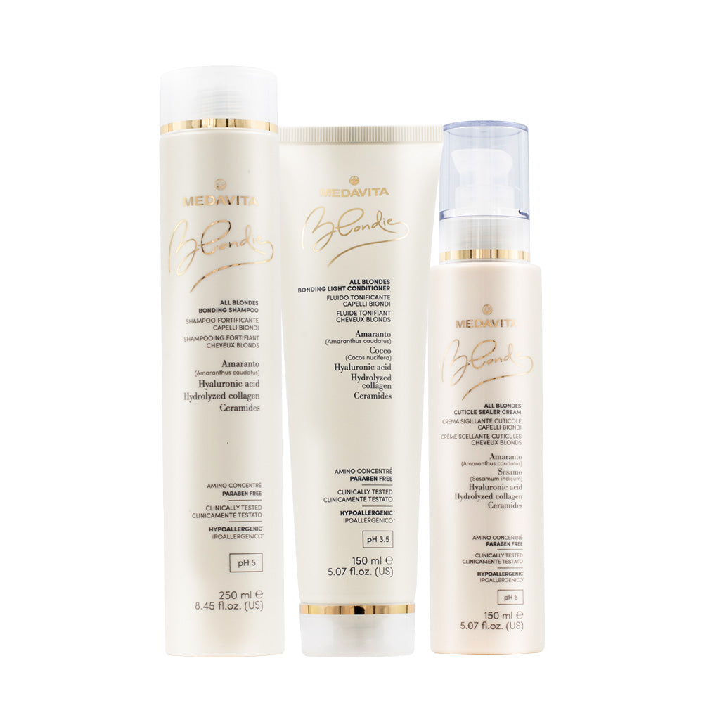 Medavita Blondie All Blondes Bonding Shampoo 250ml Mask 150ml Cuticle Sealer Cream 150ml