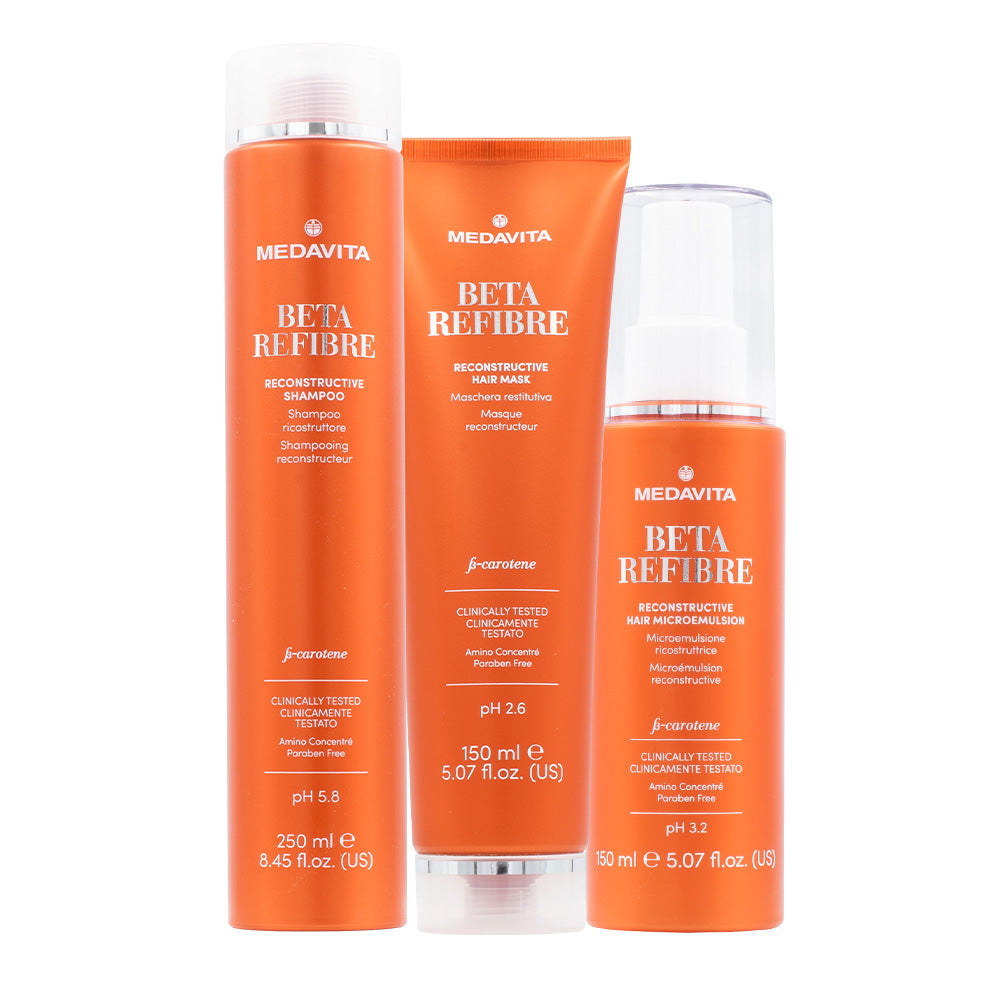 Medavita Shampoo 250ml Maschera 150ml Siero 150ml per Capelli Rovinati