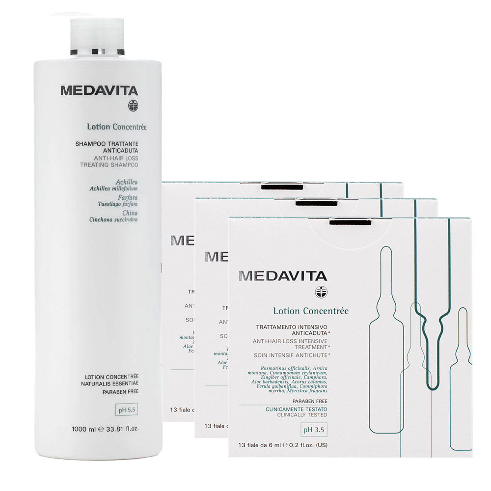 Medavita Cute Lotion concentree Trattamento Completo Anticaduta Shampoo1000ml Fiale13x6ml x3