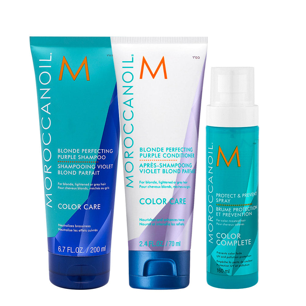 Moroccanoil Color Complete  Blonde Perfecting Purple Shampoo 200ml Conditioner 200ml Protect and Prevent Spray 160ml