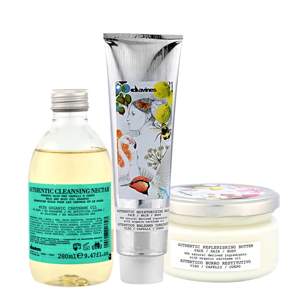 Davines Authentic Cleansing Nectar 280ml Moisture balm 150ml butter 200ml