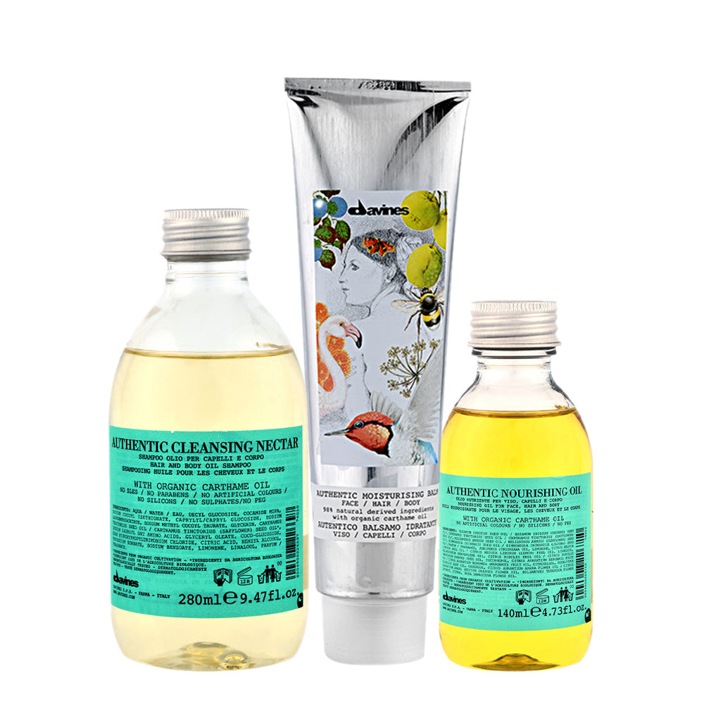 Davines Authentic Cleansing Nectar 280ml Moisture balm 150ml Nourishing oil 140m
