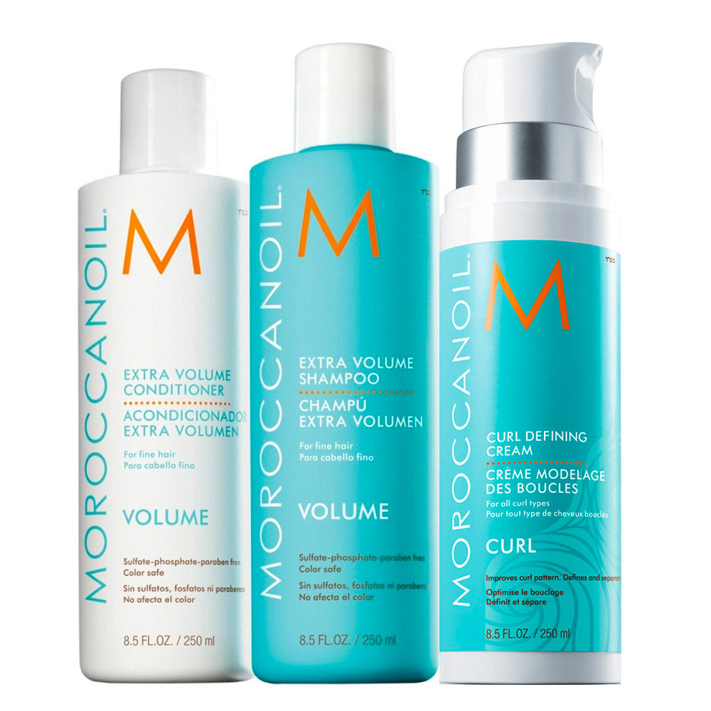 Moroccanoil Extra Volume Shampoo 250ml Conditioner 250ml Defining Cream 250ml