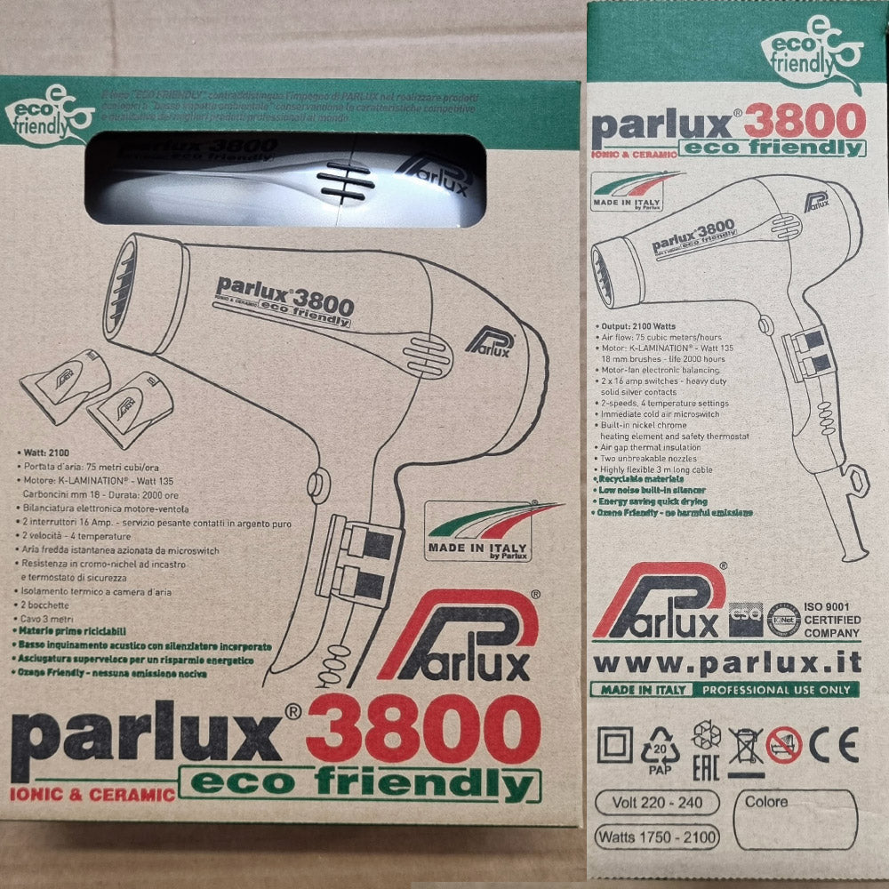 Parlux 3800 EcoFriendly Ionic & Ceramic - asciugacapelli professionale argento