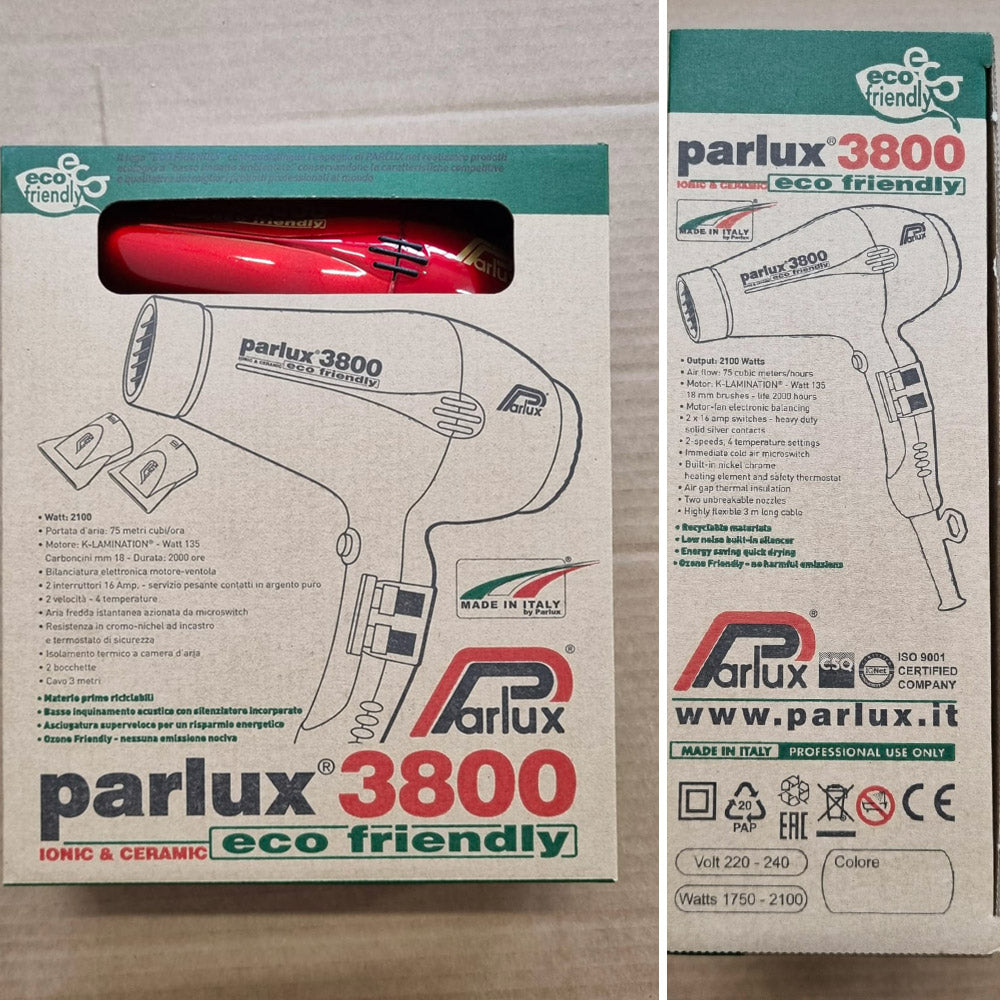 Parlux 3800 EcoFriendly Ionic & Ceramic - asciugacapelli professionale rosso