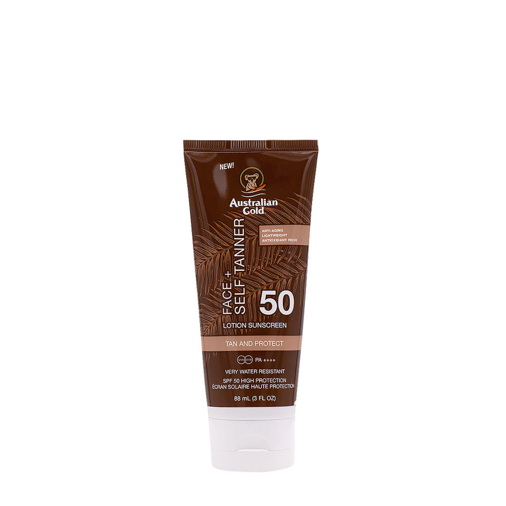 Australian Gold SPF50 Face+ Self Tanner Lotion Sunscreen 88ml - protezione