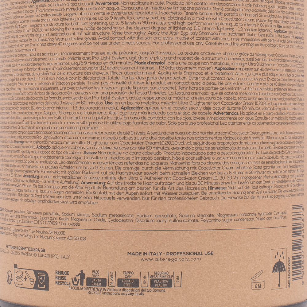 Alterego Blondego Ultra 9 Lightener 500gr - decolorante in polvere grigio compatto