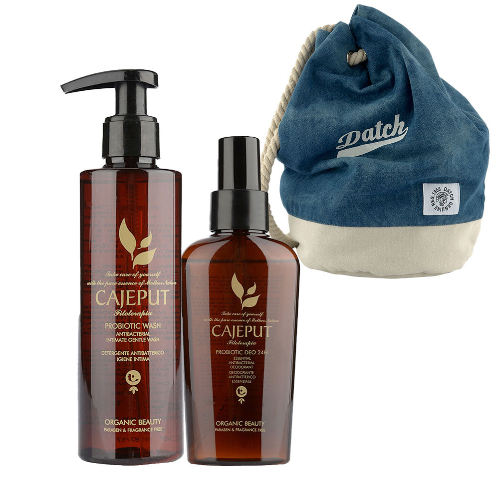 Tecna Cajeput Probiotic Wash 200ml Deo 24h 100ml Zaino a Sacca