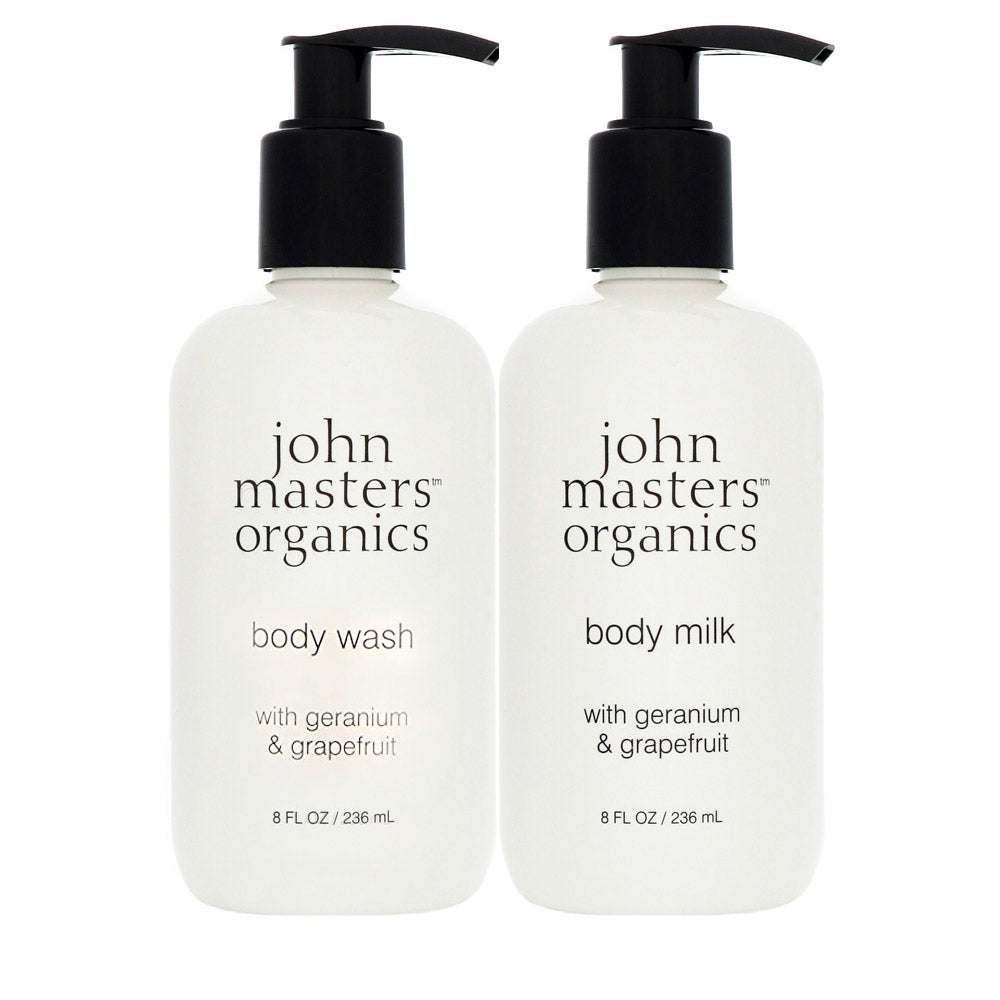 John Masters Organics Geranium & Grapefruit Body Wash 236ml  Body Milk 236 ml