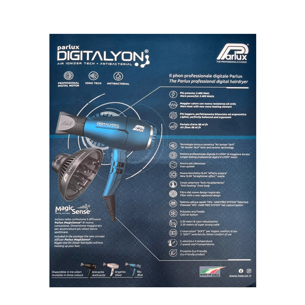 Parlux Digitalyon + Magic Sense - asciugacapelli blu con diffusore