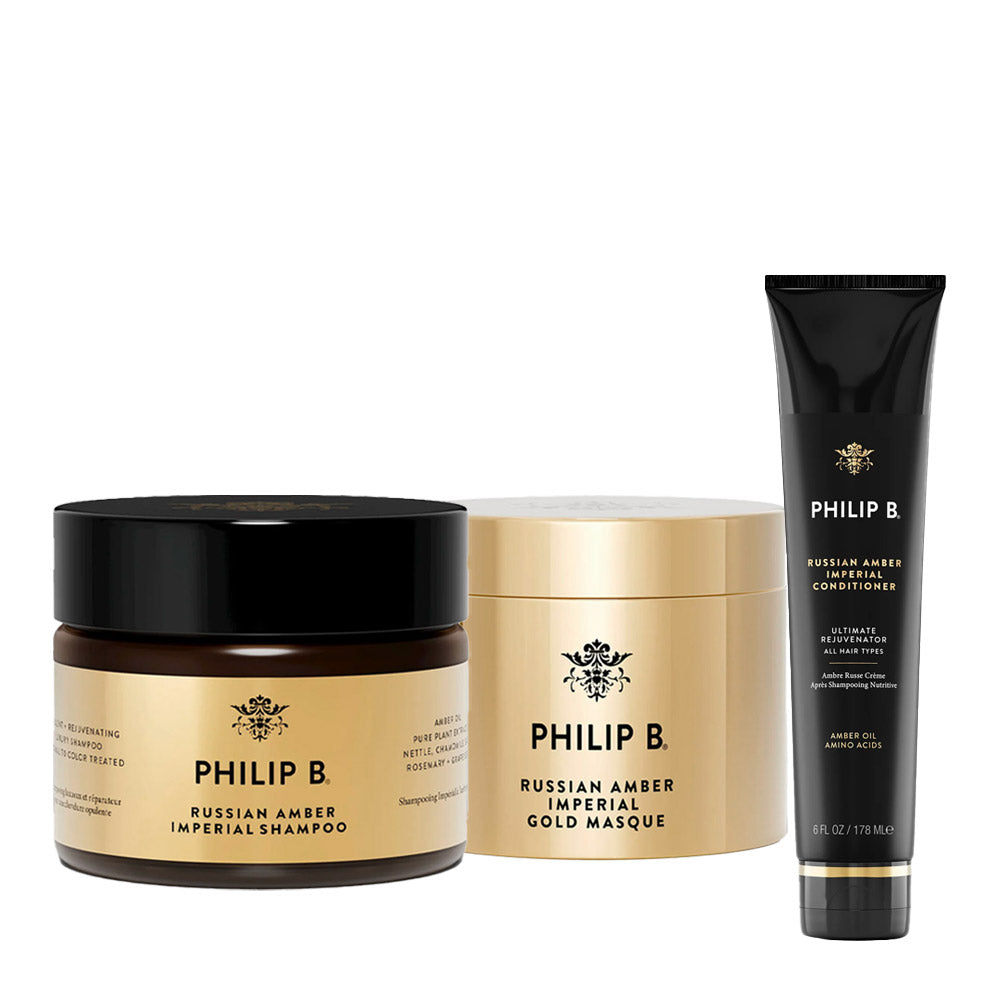 PhilipB Russian Amber Imperial Shampoo 355ml Conditioner 178ml Gold Masque 236ml