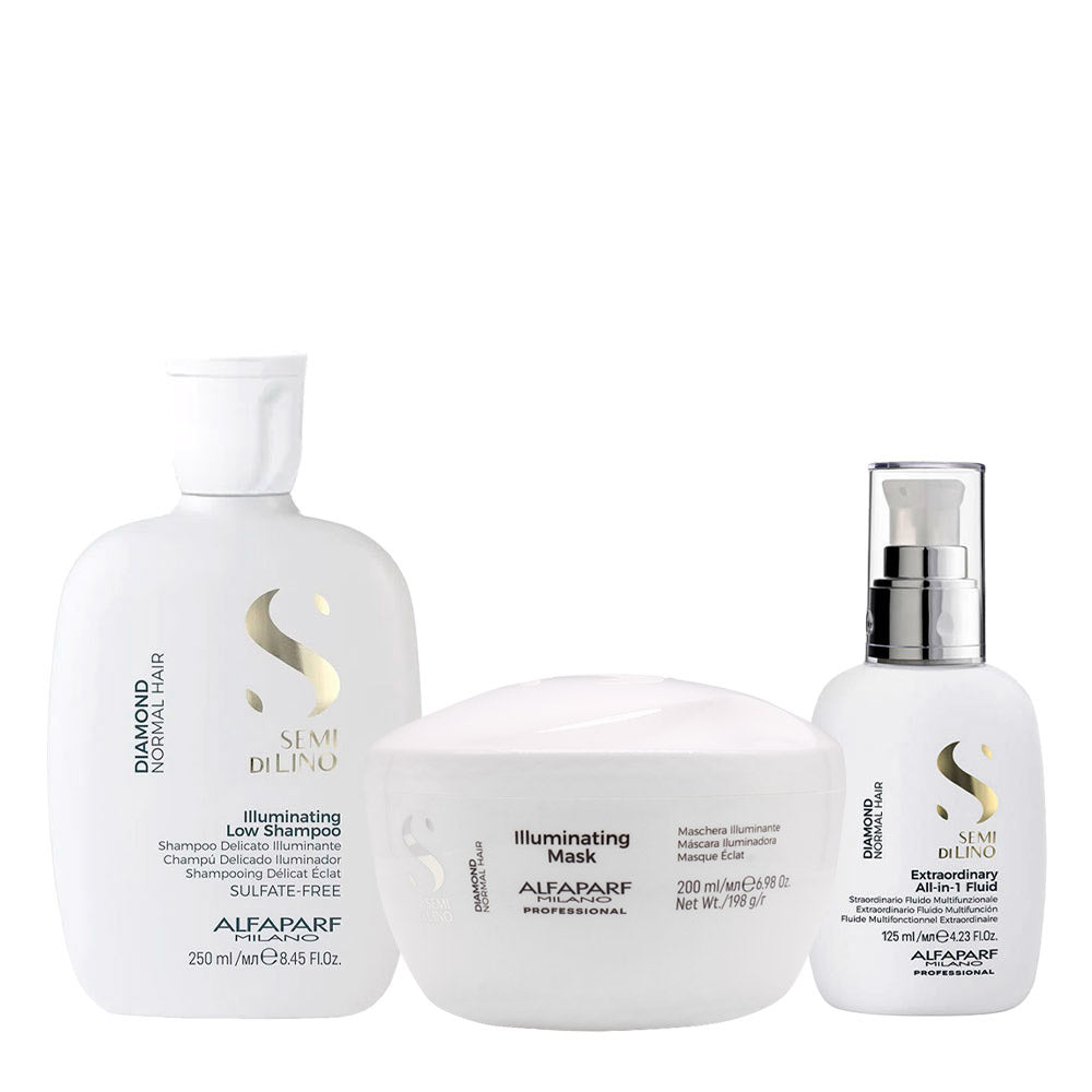 Alfaparf Milano Semi Di Lino Diamond Shampoo250ml Mask200ml All-In-1 Fluid 125ml