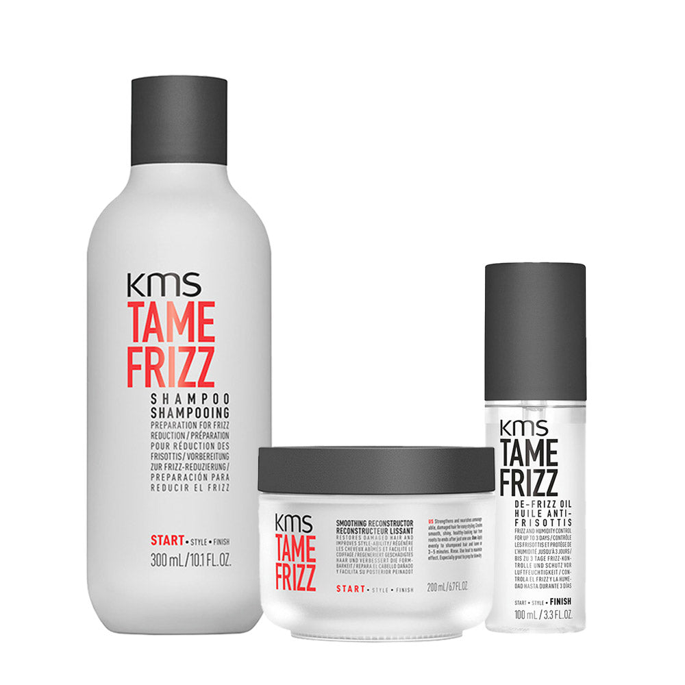 KMS Tame Frizz Shampoo 300ml Mask 200ml De-Frizz Hair Oil 100ml