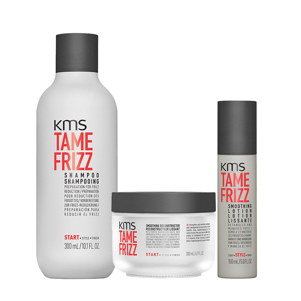 KMS Tame Frizz Shampoo 300ml Reconstructor 200ml Smoothing Lotion 150ml