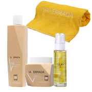 VIAHERMADA Silky Shampoo 250ml  Mask 250ml Silky Oil 50ml + Asciugamano da mare giallo OMAGGIO