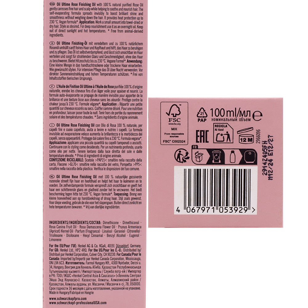 Schwarzkopf Professional Oil Ultime Rose Oil 100ml - capelli fini
