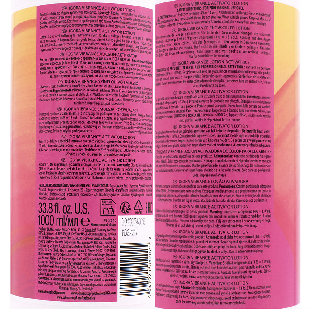 Schwarzkopf Igora Vibrance Activator Lotion 4%  13Vol 1000ml - ossigeno