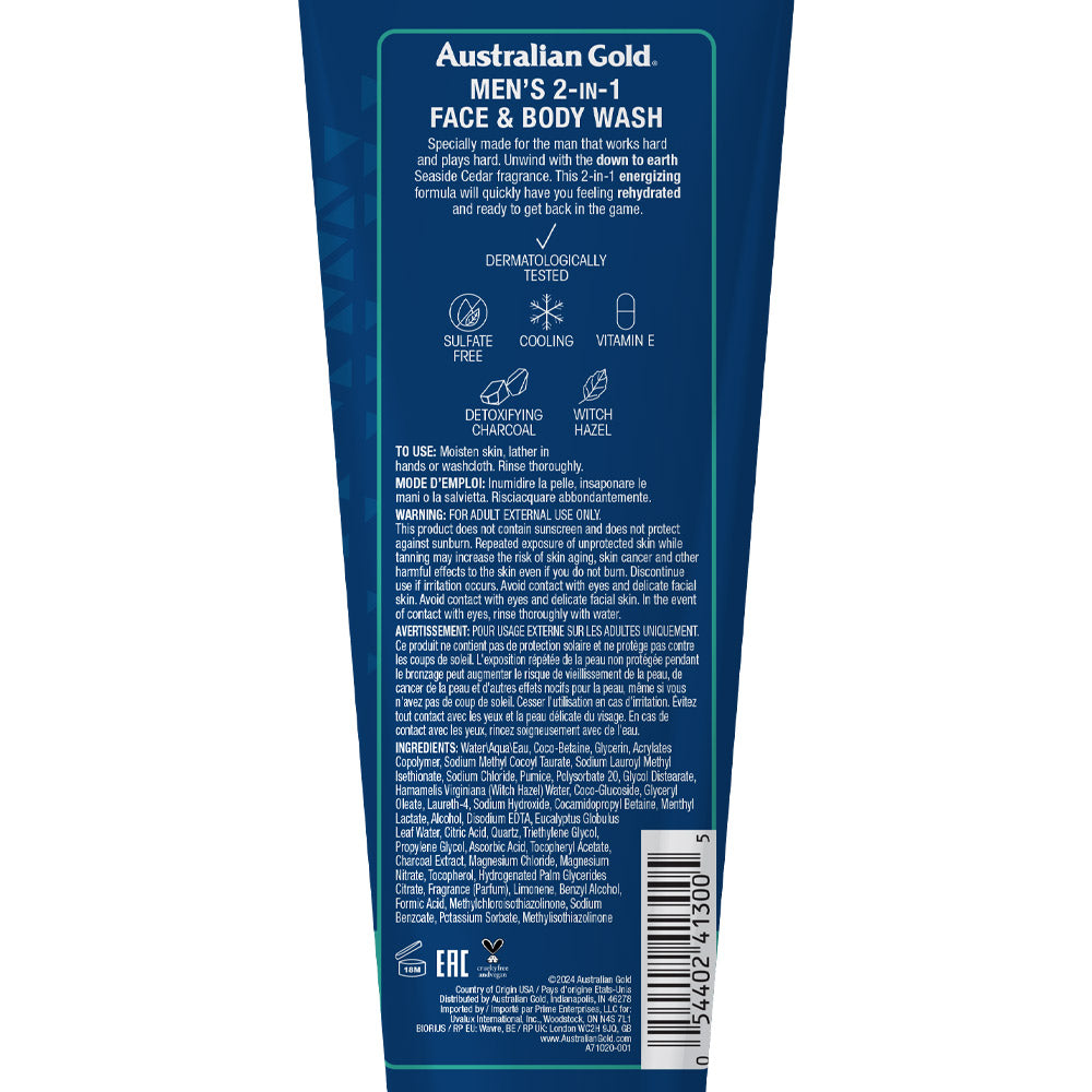 Australian Gold Men's Seaside Cedar 2 in 1 Face & Body Wash Seaside Cedar 250ml