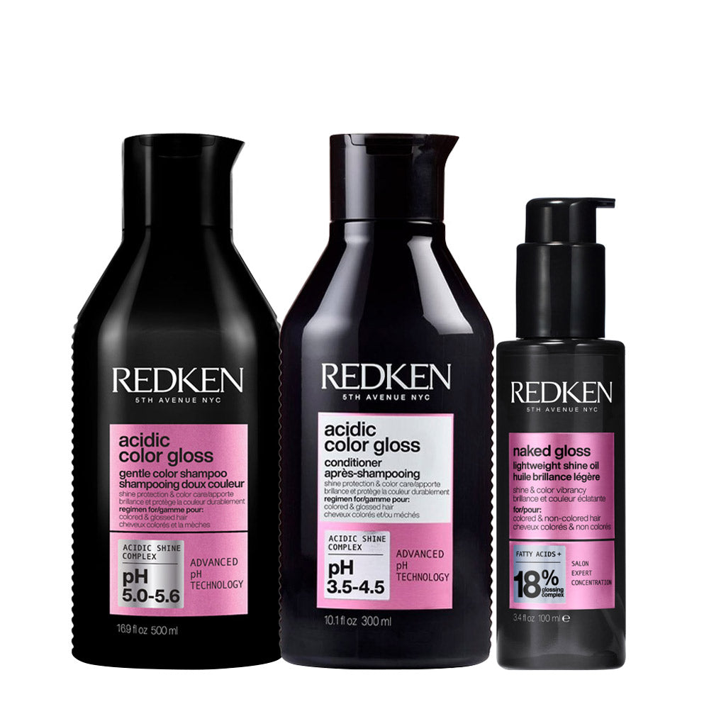 Redken Acidic Color Gloss Shampoo 300ml Conditioner 300ml Naked Gloss Oil 100ml