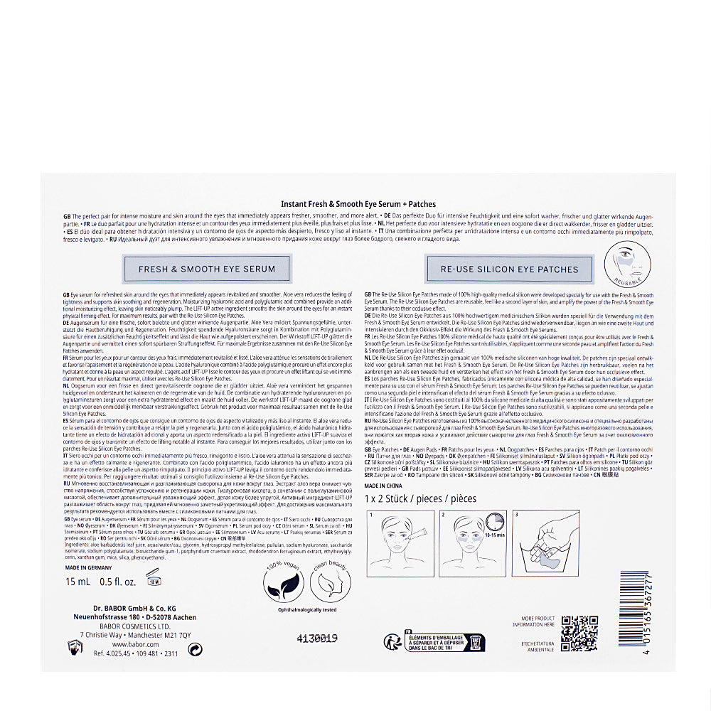Babor Skinovage Moisturizing Instant Fresh & Smooth Eye Serum + Patches - siero contorno occhi + patches