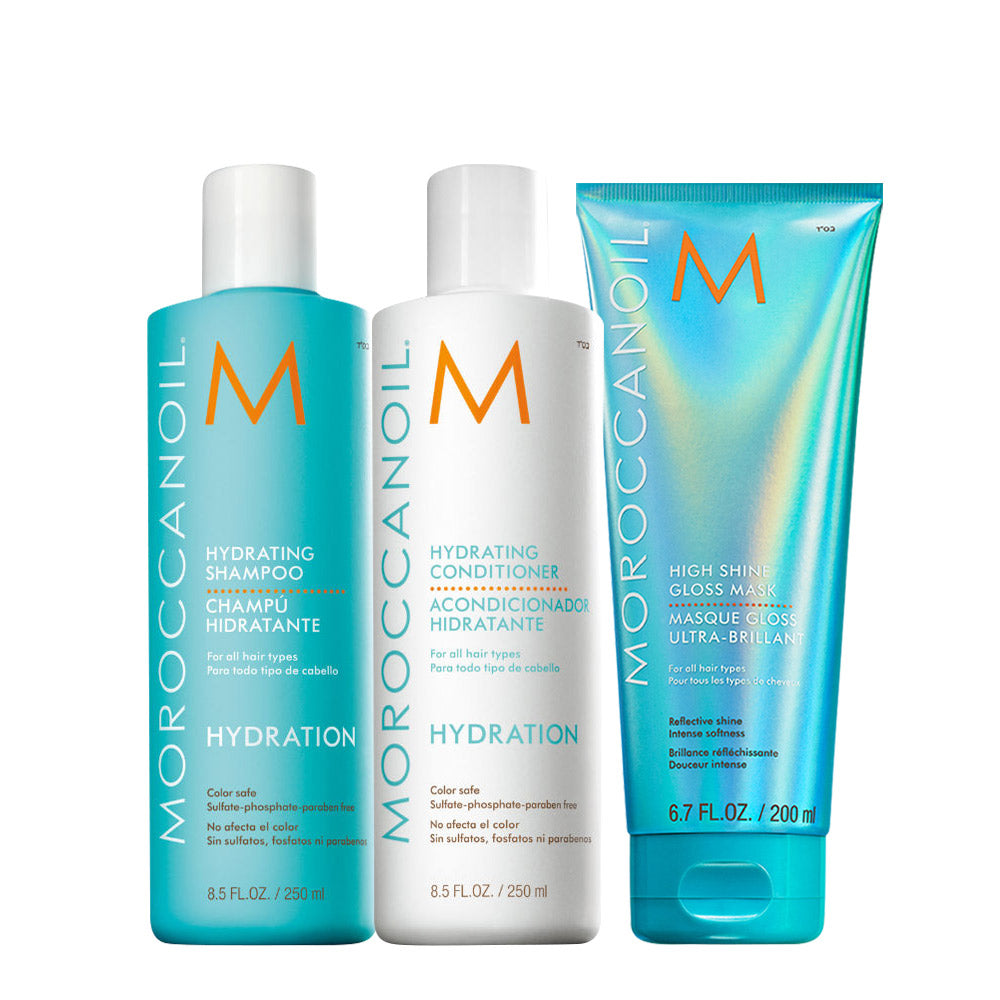 Moroccanoil Hydrating Shampoo 250ml Conditioner 250ml High Shine Gloss Mask 200ml