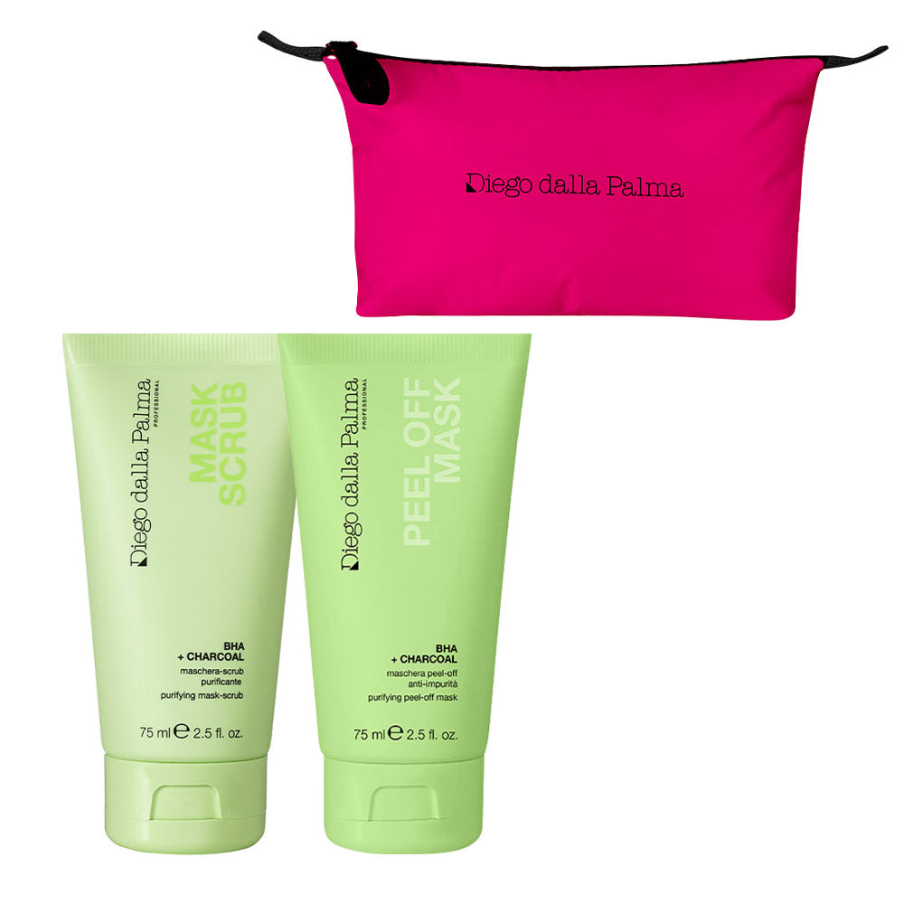 Diego dalla Palma Professional Super Scrub Mask-Scrub 75ml Peel Off Mask Bha+ Charcoal 75ml + Pochette Fucsia OMAGGIO