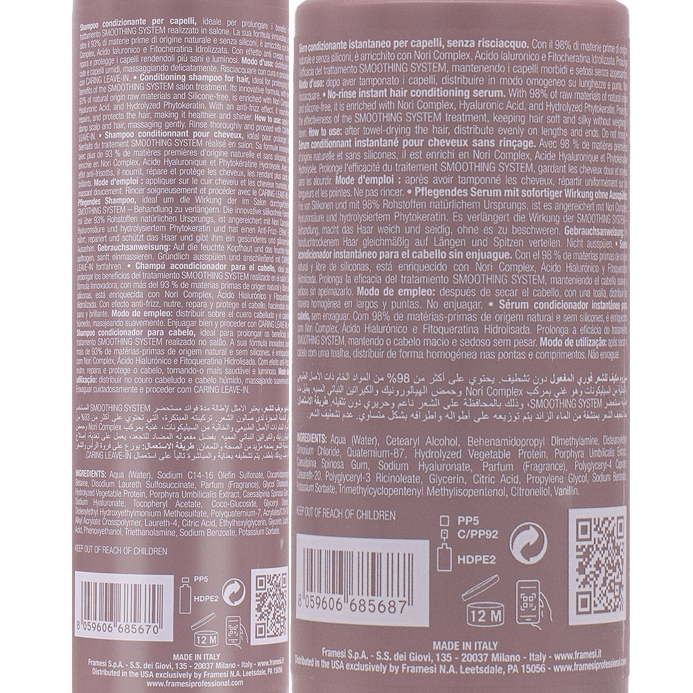 Framesi Smoothing System Caring Shampoo 250ml Moisturizing Leave In 150ml