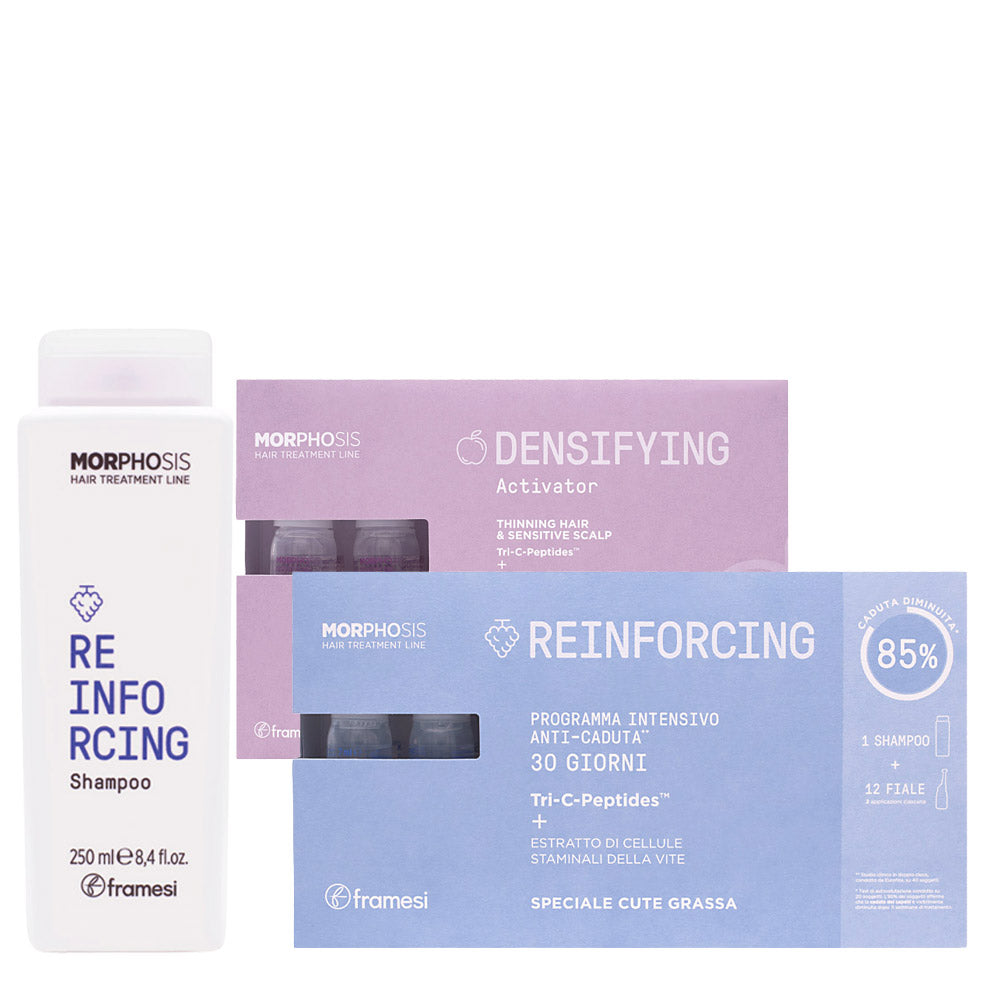 Framesi Morphosis Densifying Reinforcing Shampoo 250ml Anti Hair Loss Intensive Program 12x7ml Activator 12x7ml