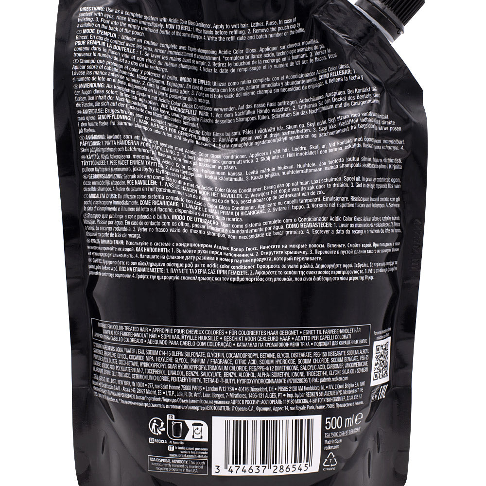 Redken AcidicColor Gloss Refill Shampoo 500ml - eco - ricarica shampoo capelli colorati