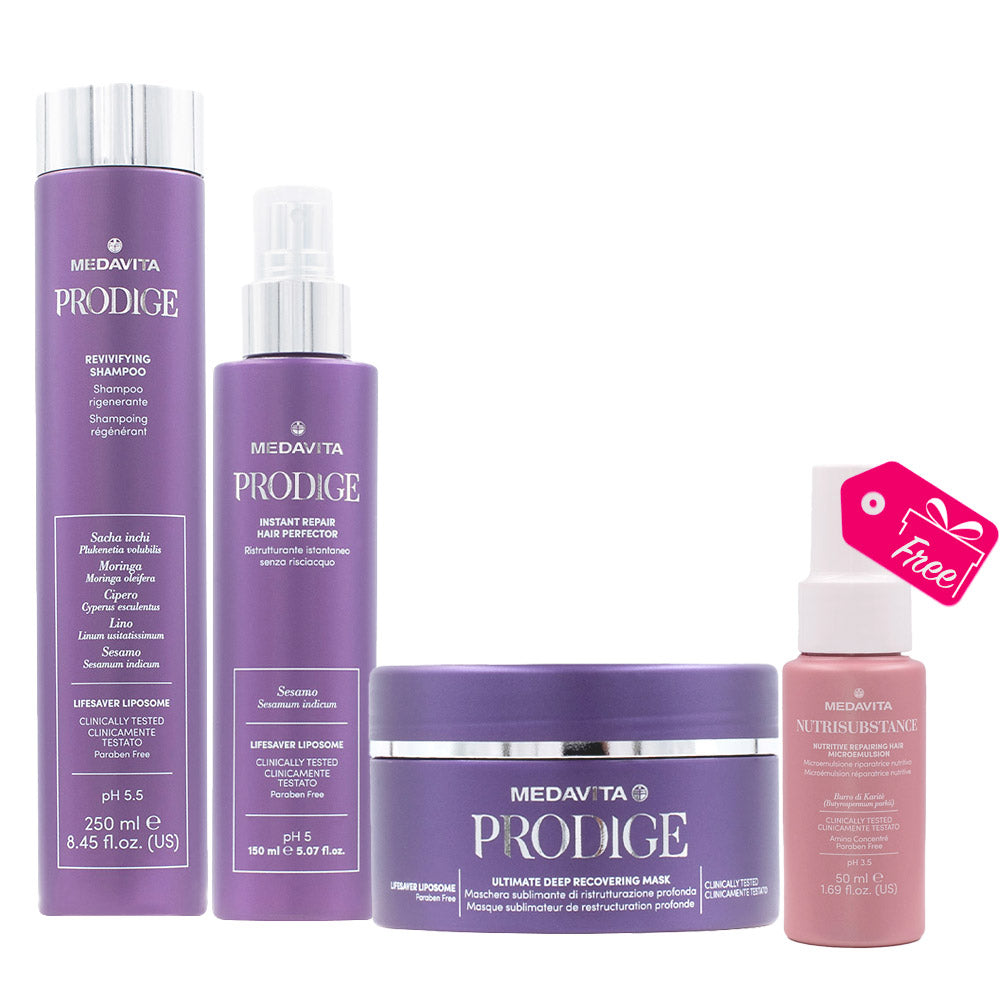 Medavita Prodige Revivifying Shampoo 250ml Mask 250ml Hair Perfector 150ml + Microemulsion 50ml OMAGGIO