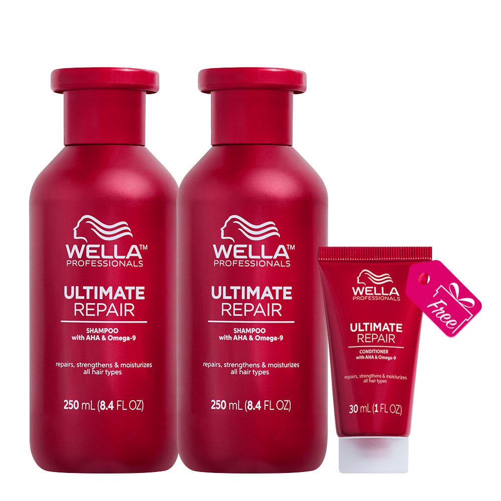 Wella Ultimate Repair Shampoo 250ml X2 + Conditioner 30ml OMAGGIO