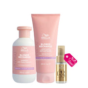 Wella Invigo Blonde Recharge Cool Neutralizing Shampoo 300ml Conditioner 200ml + Reflections Luminous Oil 30ml OMAGGIO